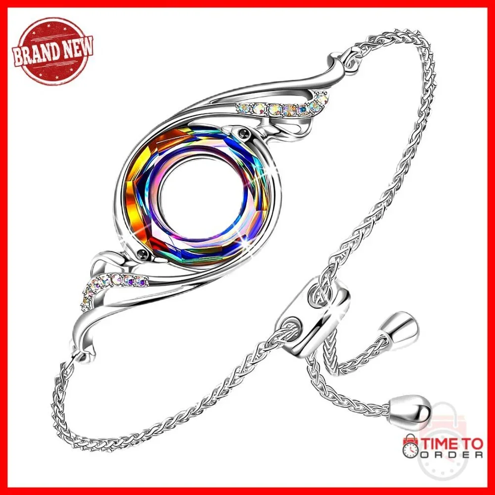 Adjustable Slider Crystal Bracelet Phoenix Charm Symbol of Luck Renewal Gift